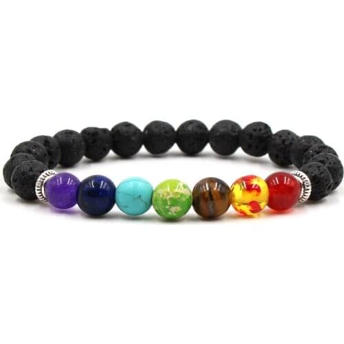 7 Style Essential Oil Perfume Diffuser 8mm Black Lava Stone Beads Bracelet Rainbow 7 Chakra Balance Bracelet Stretch Men Jewelry