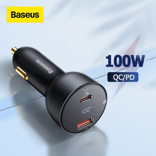 Baseus USB Car Charger QC 3.0 PPS Quick Charge for Xiaomi Huawei 100W Type C PD Car Charging for iPhone 12 12V Car Socket