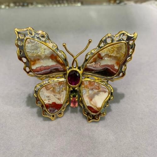 Natural semi-precious stone butterfly brooch 1 style is equal to 3 styles pendant multi color only 1 piece 925 silver