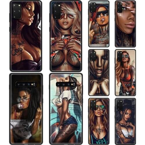 Hot Sexy Sleeve Tattoo Girl Case For Samsung Galaxy S20 FE S10 Plus S20 Ultra 5G S8 S9 Plus S10e A51 A71 Soft Black Shell Cover