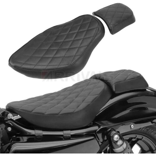 Black Motorcycle Two-up Seat Solo Driver Passenger Seat Cushion Cover For Harley Sportster XL 48 883 1200 2004-2018