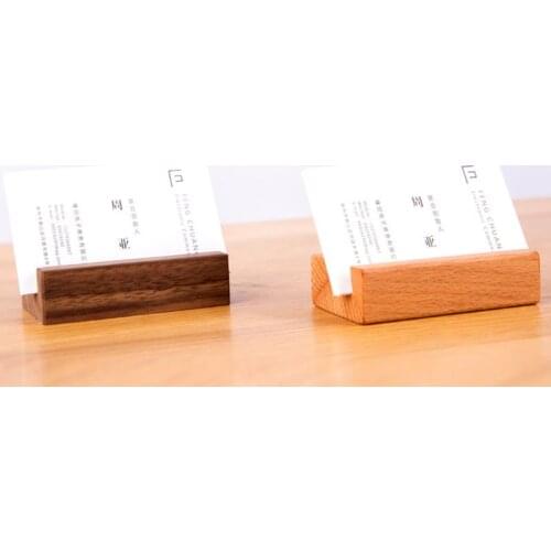 Black Walnut Beech Wood Business Card Holder Office Desk Wooden Photo Stand Name Memo Clips Organizer Storage Dinner Party Decor