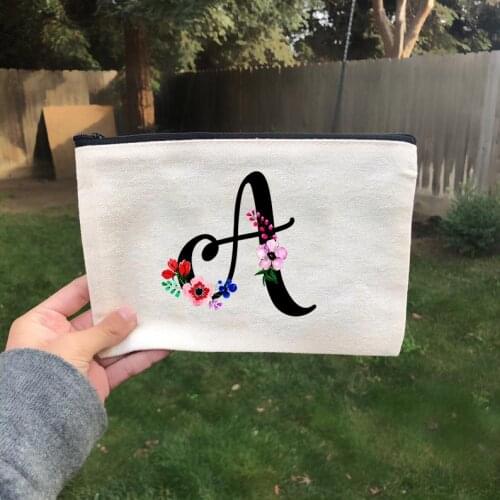 Women Makeup Bag Portable Flower Letter Makeup Case New Reusable Cosmetic Bag Canvas Bag Organizer Box for Female Toiletry Bag