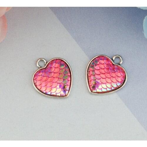 DoreenBeads Zinc Based Alloy & Resin Mermaid Fish Scale Charms Heart Gold Tone Colorful AB Color DIY Findings 21mmx 18mm, 10 PCs
