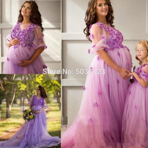 Elegant 3D Flower Appliques Pregnant Wedding Dresses Princess Half Sleeve Wedding Gown Mother Daughter Dress Wedding Plus Size