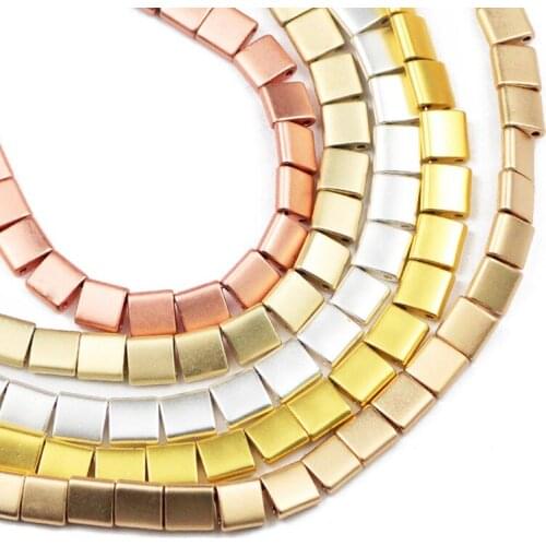 YHBZRET Matte Gold Two hole Flat Square Hematite Natural Stone 5x5mm Loose Spacer Beads For Jewelry Making Diy bracelet Findings