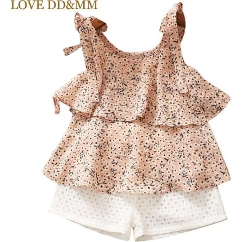 LOVE DD&MM Girls Sets 2020 Summer New Childrens Fashion Sweet Chiffon Suspenders + Mesh Shorts Cool Two-Piece Suit+Hat