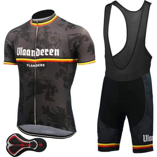 Cycling Jersey Set Flanders Ropa Ciclismo Hombre Belgium Bicycle Clothing Maillot Ciclismo Black Bike Short Sleeve Stes Gel Pad