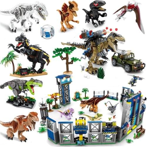 Jurassic Dinosaurs Park Animals World Indoraptors Tyrannosaurus Building Blocks Construction Toys Bricks Blue Owen T Rex Dinos