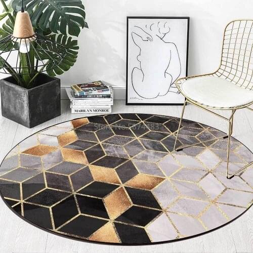 Fashion Modern Simple Black Gray Gold Diamond Living Room Bedroom Hanging Basket Chair Round Floor Mat Carpet