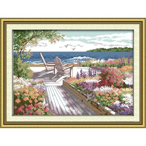 Seaside landscapes cross stitch kit 14ct 11ct count printed canvas stitching embroidery DIY handmade needlework