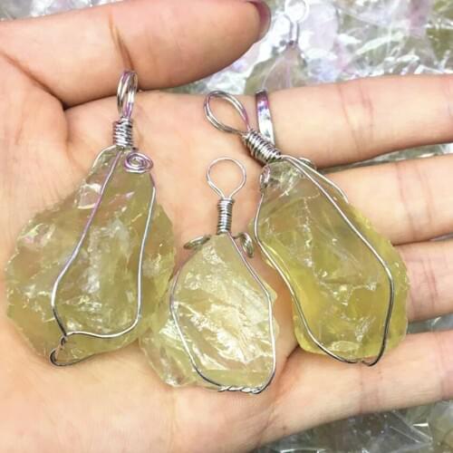 Natural white crystal lemon jades stone irregular chalcedony 25-35mm pendant women charms diy fashion necklace jewelry B2888