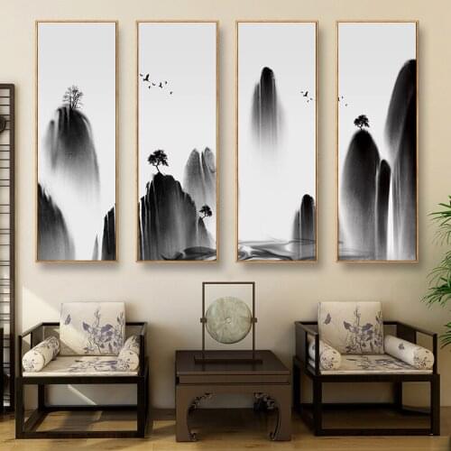 New Chinese Canvas Art Ink Painting picture Black White Mountain Landscape Poster Print Abstract Wall Art Living Room Home Decor