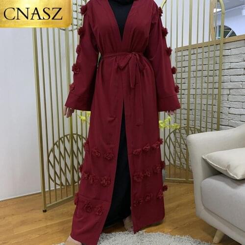 New Fashion Muslim Abaya Saudi Women Dress Flower Cardigan Muslim Robe Turkish Islam Muslim Abaya Elehant 3D Flower Womens