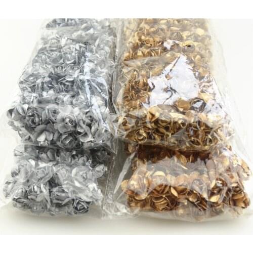 Wholesale 144/lot One packs Head 2cm Gold Silver Plum Artificial Mini Paper Rose Scrapbooking Wedding Decorations Handicrafts