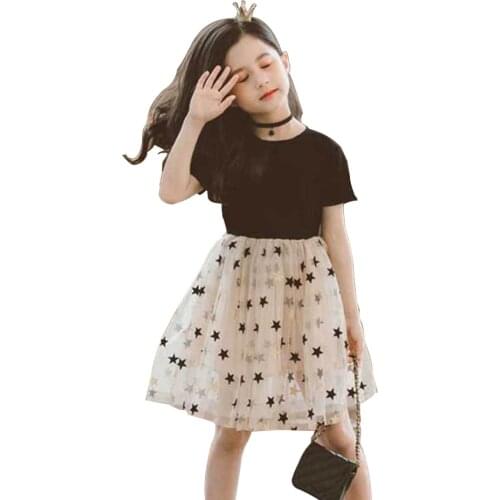 Girls Dress Patchwork Mesh Dress For Girls Star Princess Dress Kids Spring Summer Cute Teenage Clothes For Girls 6 8 10 12 14