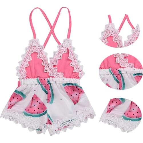 Beach Holiday Casual Newborn Toddler Kids Baby Girl Clothes Watermelon Print Strap Baby Romper Jumpsuit Outfits Sunsuit