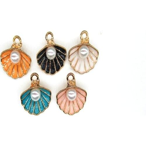 10pcs/lot Alloy Enamel Shell Charms With Pearl Beads For Jewelry Making Bracelet Necklace DIY Woman Earrings Findings