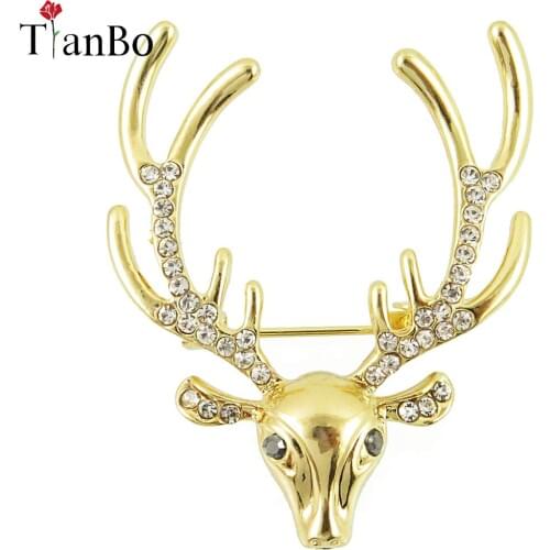 FAMSHIN 2018 Hot 1 pcs Hot Unisex Animal Christmas Xmas Popular Cute Gold Deer Antlers Head Pin Brooches Styling Jewelry