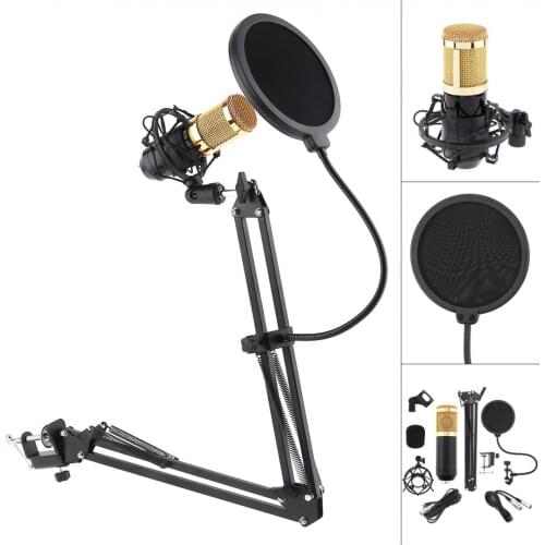 BM 800 Karaoke Professional Wired Condenser Microphone with Stand Arm and Pop Filter for Computer / Wired Studio / Live