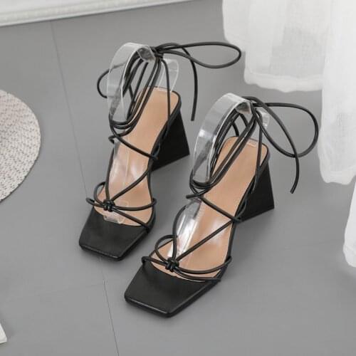 High Heels Sandals Women 2021 Luxury Brand Sexy Cross Strap ZAR Fashion 8 CM Square Toe Woman Shoes On Heels Sandals Black Plus