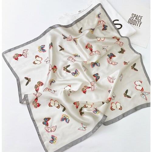 Butterfly Scarf Scarves for Women Fashion Digital Printing Simulation Silk Scarf for Ladies Customize Vintage Square Scarf