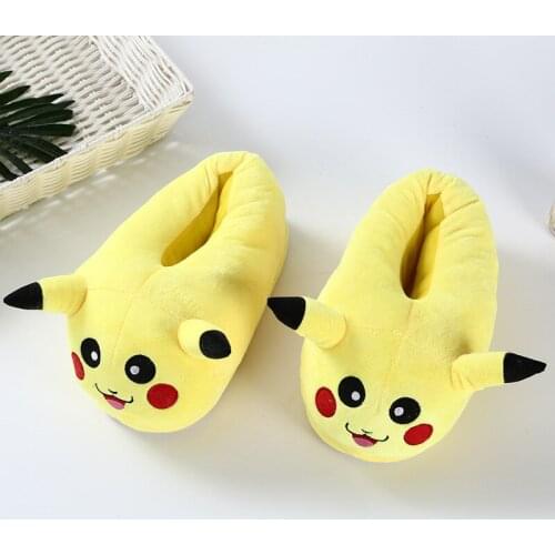 TAKARA TOMY Pikachu Pokemon Doll Lovers Thicken Plush Cartoon Cotton Shoes Slippers Home Shoes Rubber Flat Anti-skid Warmth 27cm