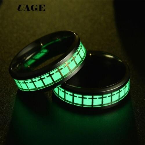 UAGE European American vintage mens Titanium Steel mens signet rings Cross luminous Glow in The Dark Ring For Women