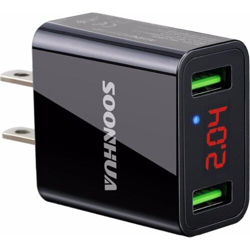 SOONHUA LED Display Dual USB Charger Smart Fast Charging Charger Mobile Phone Wall Chargers EU/US Plug For Samsung Free Shipping