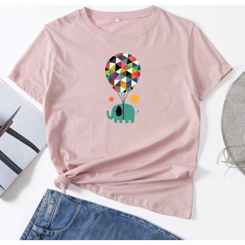 Balloon Elephant Animal Top Woman T-Shirt Short Sleeve T-Shirts Summer Tops for Women Cotton Graphic Tee Female Shirt Clothes