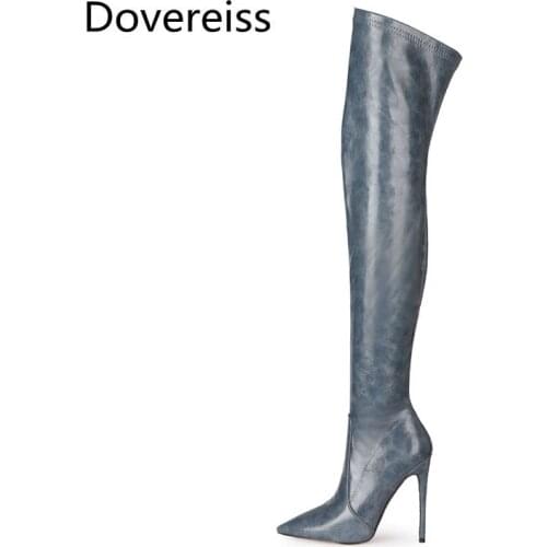Dovereiss Fashion Womens Shoes Winter new Pointed Toe Stilettos Heels Sexy Elegant Concise Mature Over the knee boots 34-47