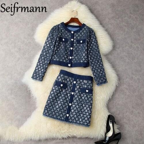 Seifrmann New 2021 Autumn Women Fashion Designer Skirts Set Long Sleeve Short Coats + High Waist Pencil Skirt 2 Two Pieces Suits