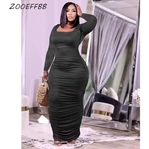 ZOOEFFBB Sexy Drawstring Ruched Long Maxi Dresses for Women Autumn Fashion Vintage 2021 Streetwear Casual Y2k Plus Size Dress