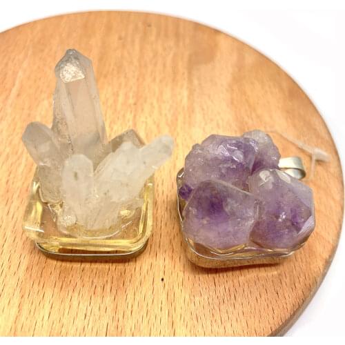 1pc Natural Semi-precious Stone Crystal Cluster Pendant Irregular Shape 4 Styles for Choice DIY for Making Pendants 29x39mm Size