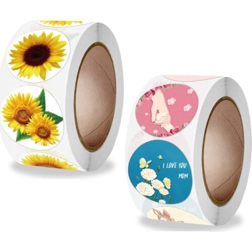 25mm Mothers Day Stickers Sunflower I Love You Mom Paper Labels Gift Box Package Stationery Sticker Letter Labels