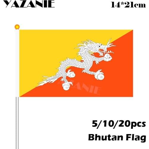 YAZANIE 14*21cm 5/10/20pcs Hot Sell Bhutan Small Flag for Sports Fans Hand Waving National Flag with Plastic Poles Drop Shipping