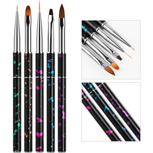 5piece Set Dye Colored Hook Drawing Nail Art Brush Acrylic UV Gel Polish Builder Painting Drawing Tips Art Design Manicure