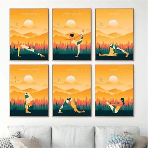 Abstract Fashion Girl Yoga Pose Nordic Retro Poster Wall Art Canvas Art Painting Decorative Painting Living Room Frameless