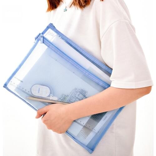 DELI Grid A4 Transparent File Bag Document Folder Zipper File Mesh A5 Paper Multi-layer Multi-layer Storage Portfolio Escolar