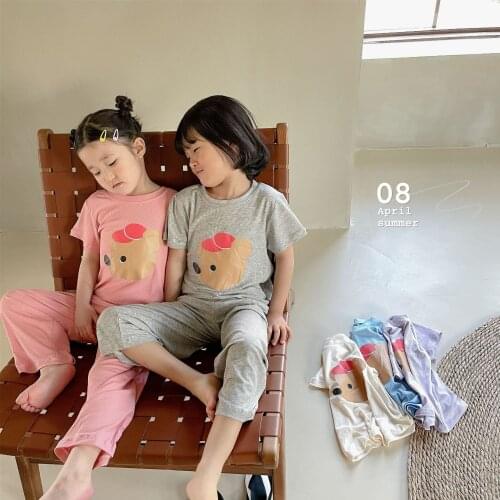 2021 Summer Children Pajamas Set New Cute Printed Home Wear Korean Edition Boys and Girls Knitted Two Piece Set