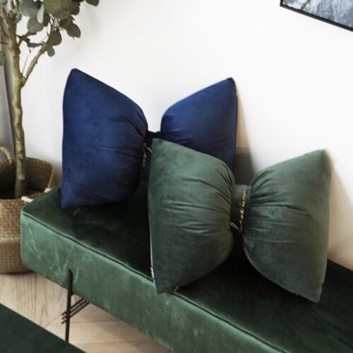 Dutch Velvet Embroidered Bow Buckle Sofa Pillow Bed Head Lumbar Pillows Bed Pillow Car Cushion Decor Back Lumbar Pillows