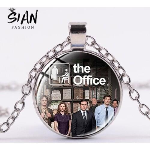 SIAN Hot TV The Office Art Poster Dwight Schrute Necklace Men Women Souvenir Glass Cabochon Dome Pendant Fashion TV Show Jewelry
