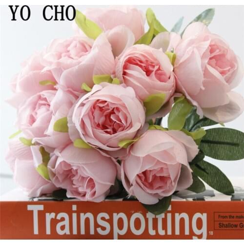 Artificial Flowers Small Rose Bouquet 10 Heads Rose Bridal Bouquet Silk Flowers For Wedding Valentines Day Party Home DIY Decor