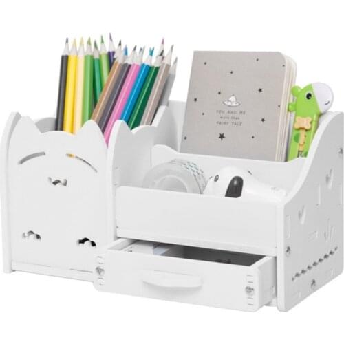 K92C Large Capacity Stationery Holder 3 Grids with Sliding Drawer Makeups Organizer Holder for Home Office Dorm School Desk