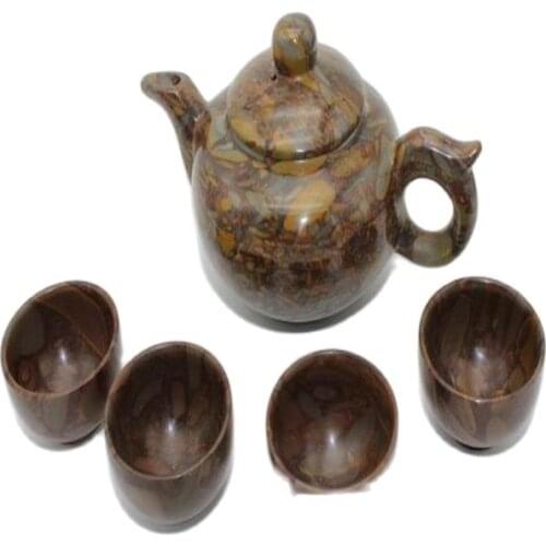 Chinese nature Jade Sculpture tea teapot and tea cup A set