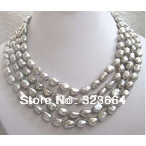 Hot!!! 8 - 9MM freshwater baroque gray pearl necklace 80 "