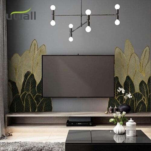 Golden Green Leaves Wall Stickers Living Room Sofa TV Background Wall Decor Bedroom Decoration Self-Adhesive Sticker Home Decor