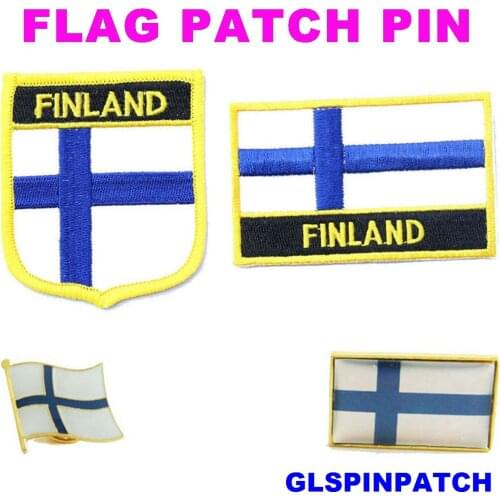 Finland FLAG Patch Rectangle Lapel Pin iron-on embroidered applique Hook Loop Badge