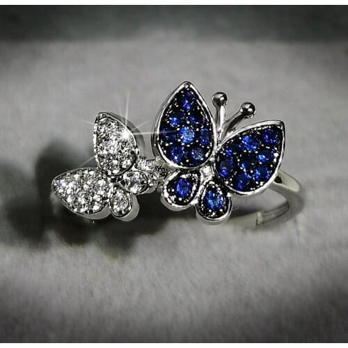 New Silver Color Butterfly Rings for Women Wedding Engagement Fashion Jewelry 2020