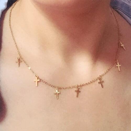 Fashion Women Titanium steel Necklaces Jewelry Cross Choker Necklace Chain gold Silver Color Classic Girls Tassel Kpop Collares